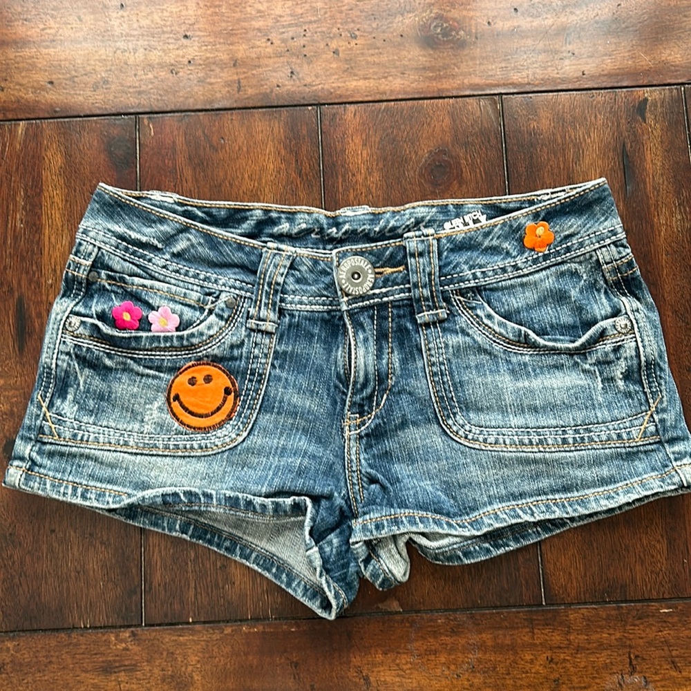 Aeropostale Mini Denim Shorts Patches Size 7/8